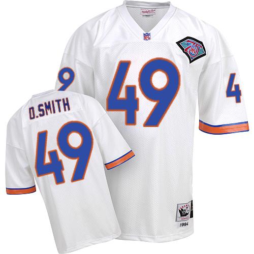 Men's Authentic Dennis Smith Mitchell and Ness Jersey White Road - #49 75th Patch Throwback NFL Denver Broncos